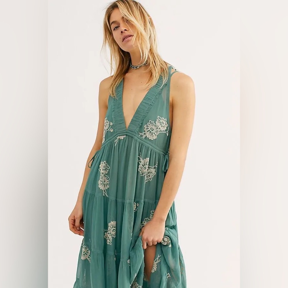 Free People Run Away With Me Embroidered Midi Dress